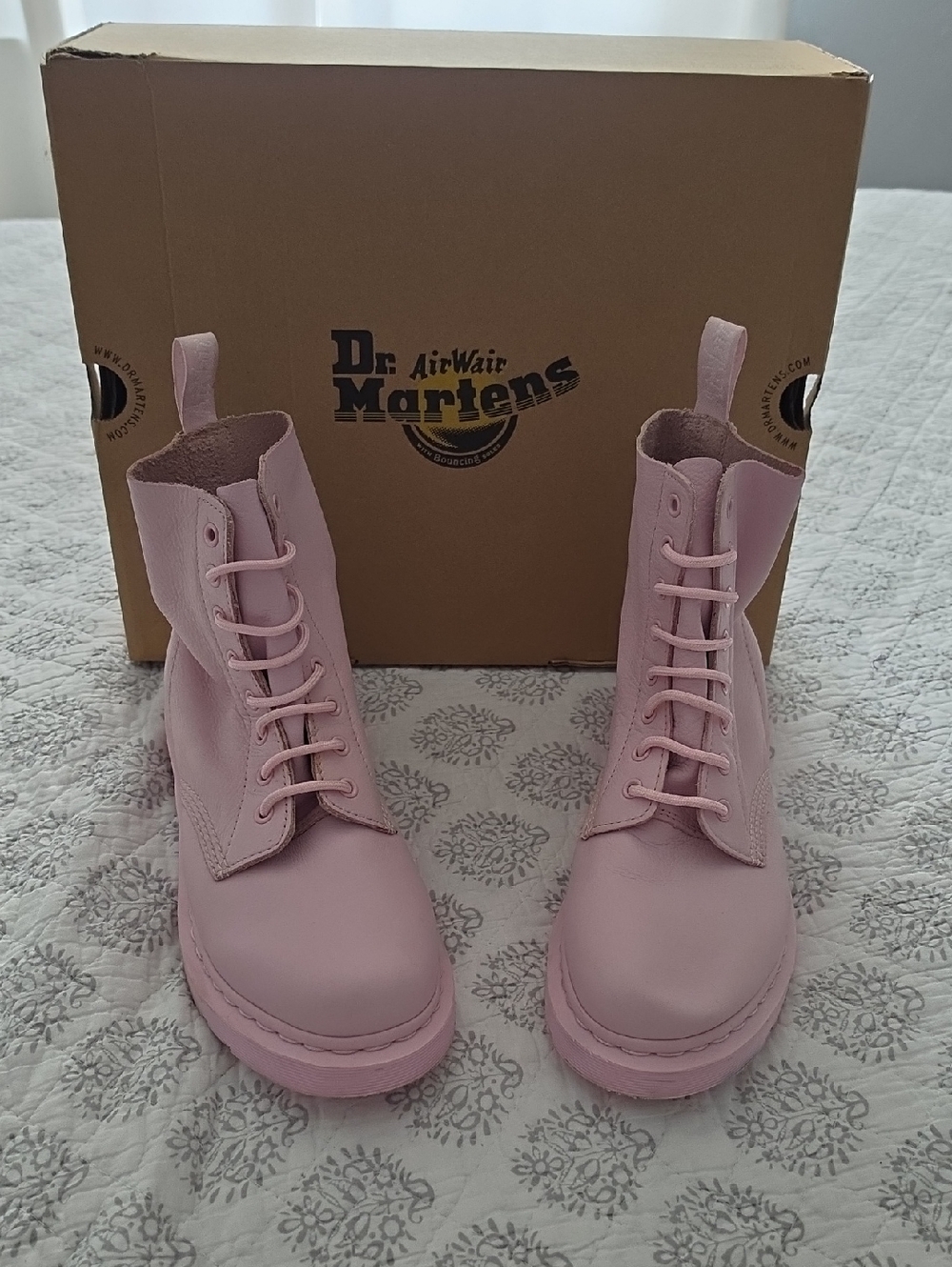 Dr. Martens Light Pink Leather Lace-Up Boots